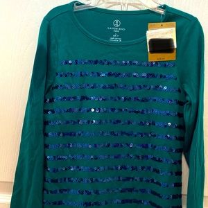 Lands End Girls 6x Long Sleeve Drake Green Top Sequins New W Tags MSRP $29